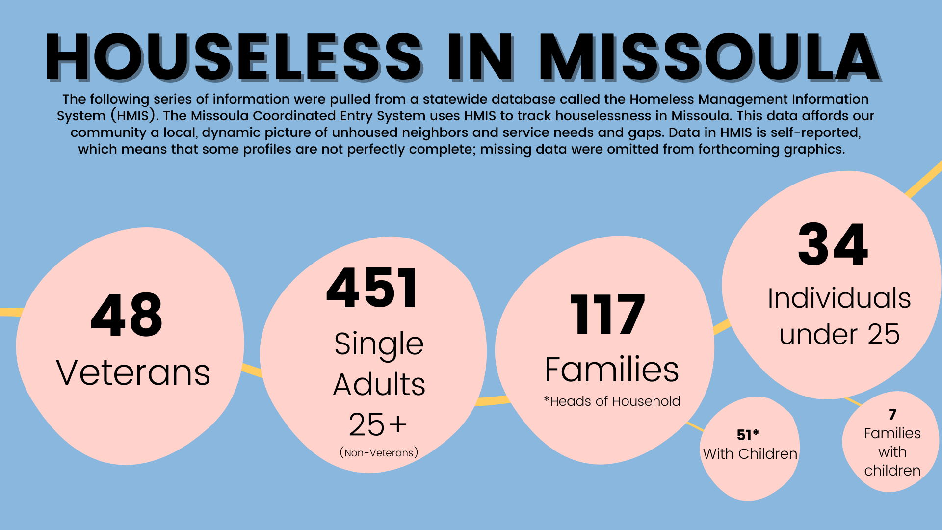 The number of people experiencing homelessness in Missoula, gathered into groupings